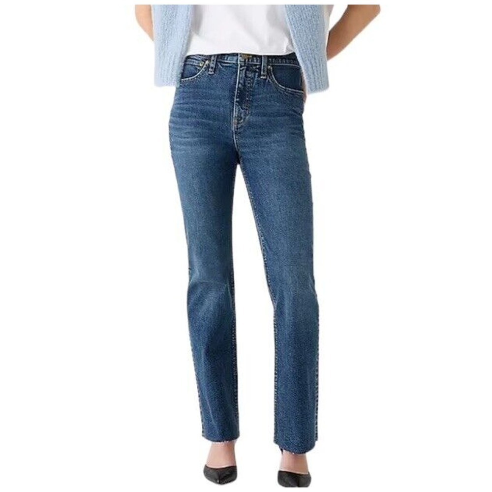 J. Crew Slim Demi-Boot Jeans Women 32 Blue Agnes Wash High-Rise Raw Hem Stretch